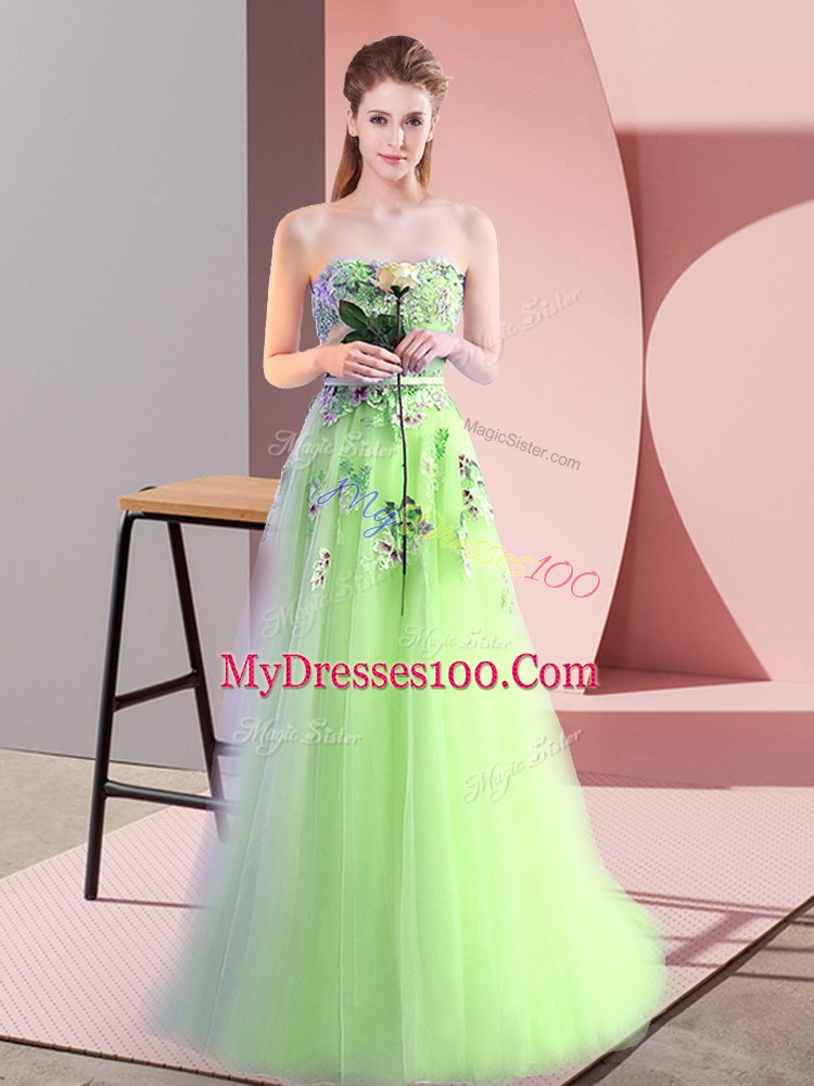 Stylish Sweetheart Sleeveless Tulle Prom Party Dress Appliques Lace Up