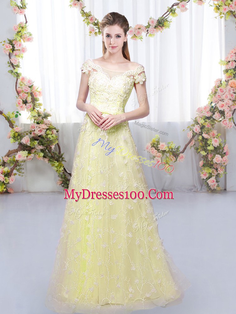 Custom Fit Off The Shoulder Cap Sleeves Tulle Court Dresses for Sweet 16 Appliques Lace Up