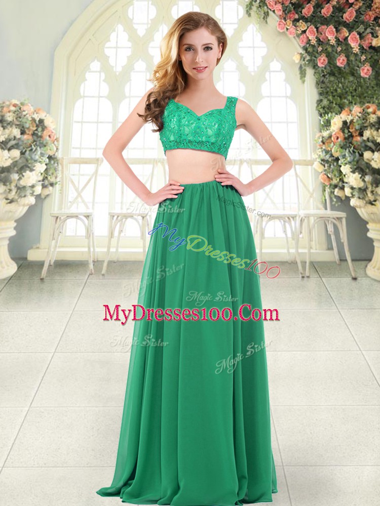 Custom Fit Green Juniors Evening Dress Prom and Party with Beading and Lace Straps Sleeveless Zipper