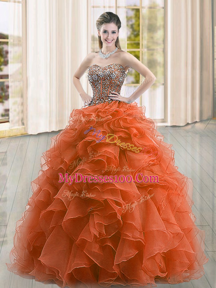 Sophisticated Sweetheart Sleeveless Organza 15th Birthday Dress Beading and Ruffles Lace Up