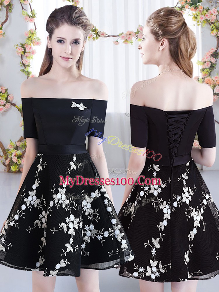 Decent Organza Short Sleeves Mini Length Wedding Guest Dresses and Appliques