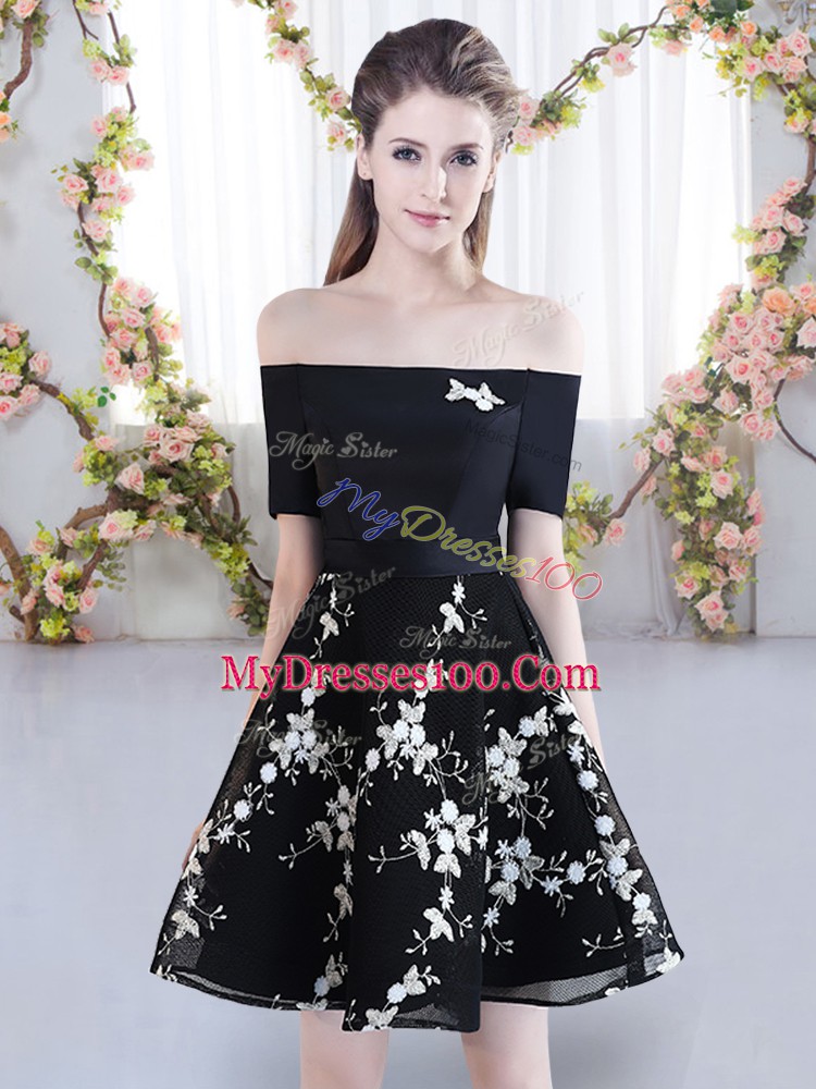 Decent Organza Short Sleeves Mini Length Wedding Guest Dresses and Appliques