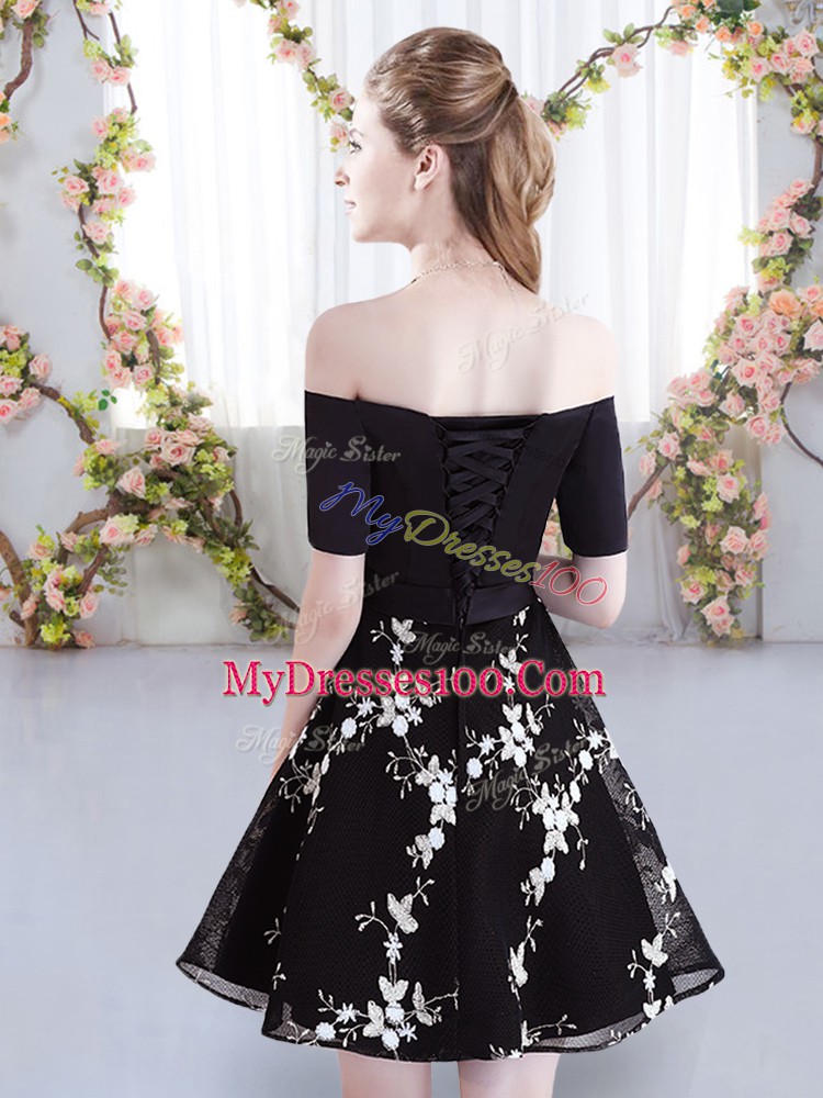 Decent Organza Short Sleeves Mini Length Wedding Guest Dresses and Appliques