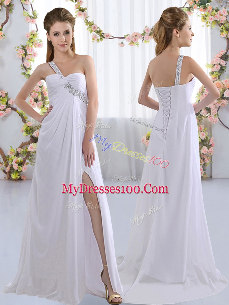 Empire Sleeveless White Court Dresses for Sweet 16 Brush Train Lace Up