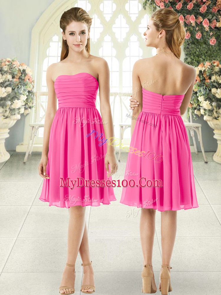Fashionable Sleeveless Zipper Knee Length Ruching Going Out Dresses