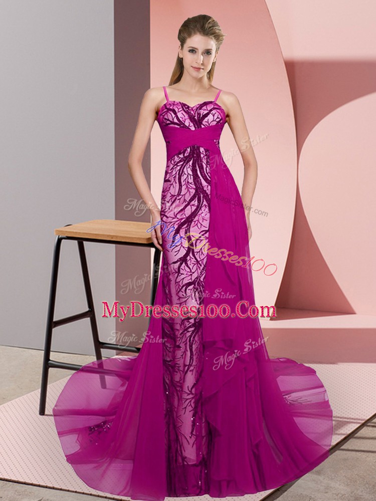 Fashion Sleeveless Sweep Train Zipper Beading and Lace Prom Party Dress