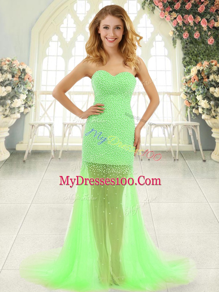 Sweetheart Sleeveless Homecoming Dress Brush Train Beading Tulle