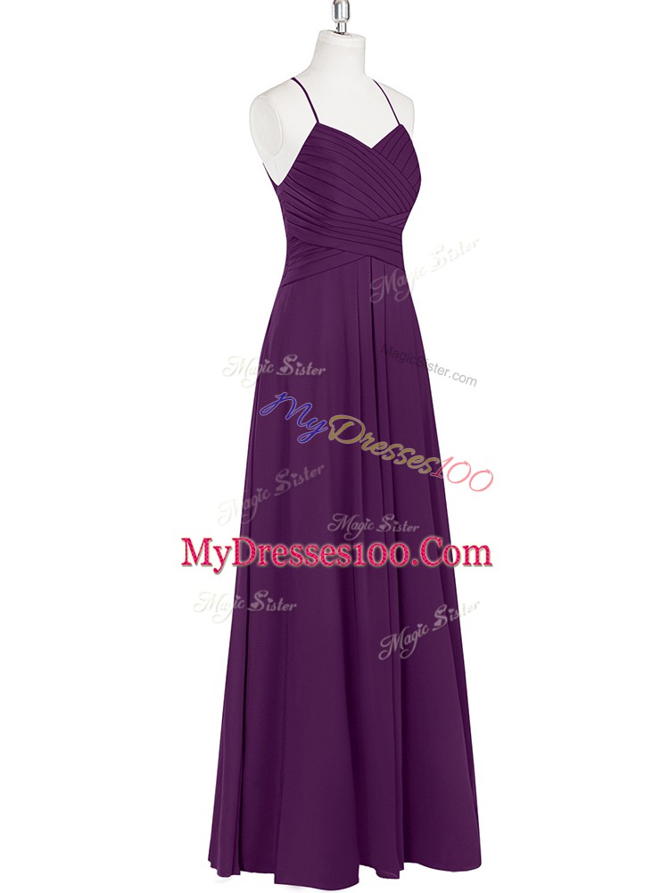 New Style Floor Length Zipper Prom Party Dress Eggplant Purple for Prom and Party with Ruching