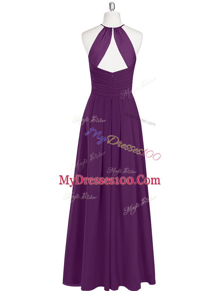 New Style Floor Length Zipper Prom Party Dress Eggplant Purple for Prom and Party with Ruching