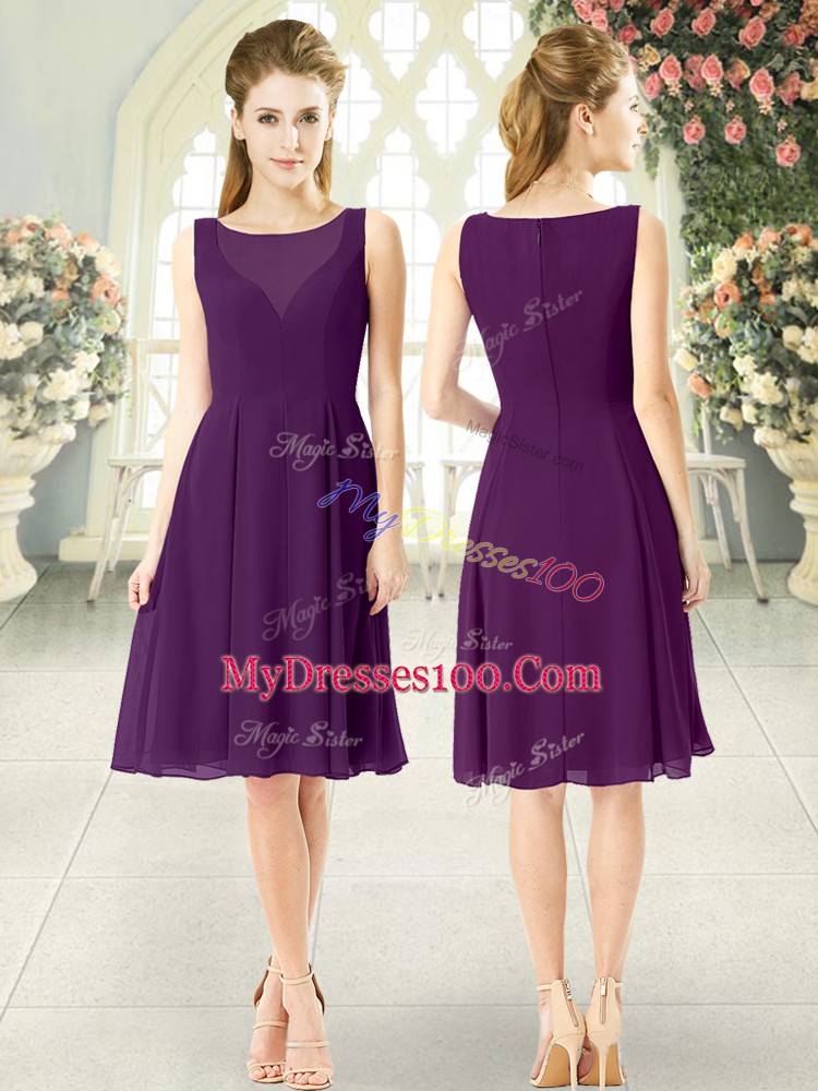 Colorful Empire Prom Evening Gown Purple Scoop Chiffon Sleeveless Knee Length Zipper