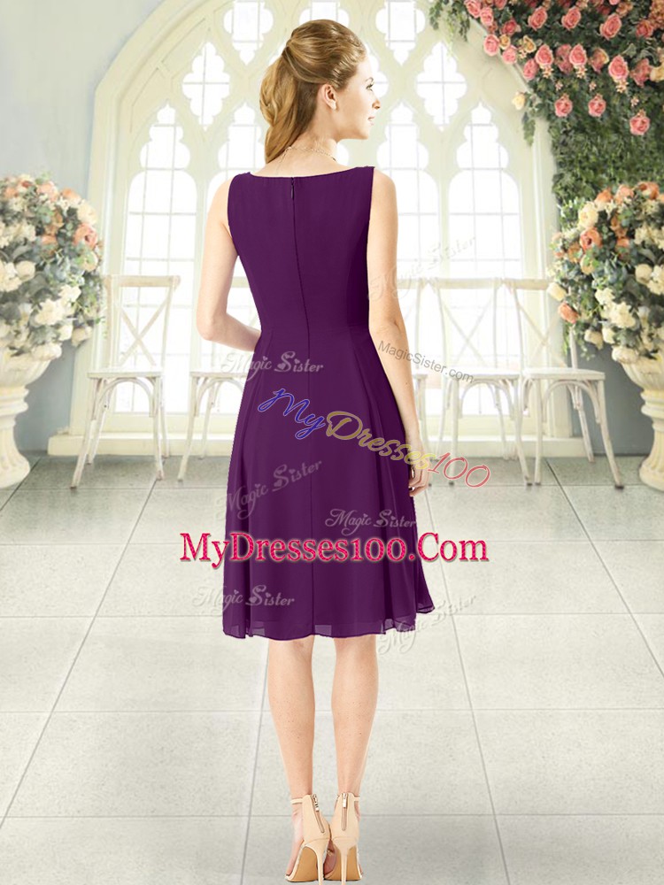 Colorful Empire Prom Evening Gown Purple Scoop Chiffon Sleeveless Knee Length Zipper