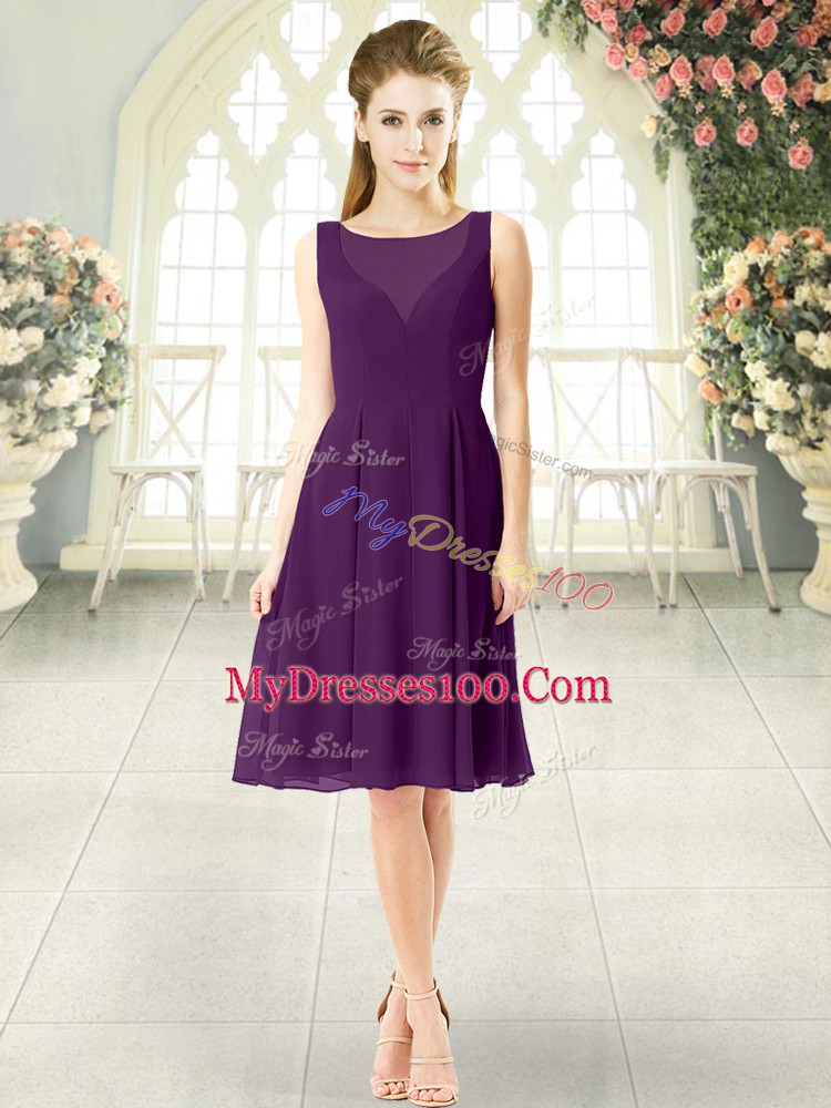 Colorful Empire Prom Evening Gown Purple Scoop Chiffon Sleeveless Knee Length Zipper