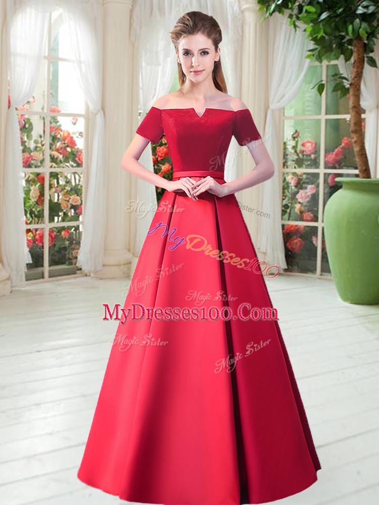 Top Selling Floor Length Lace Up Red for Prom and Party with Belt