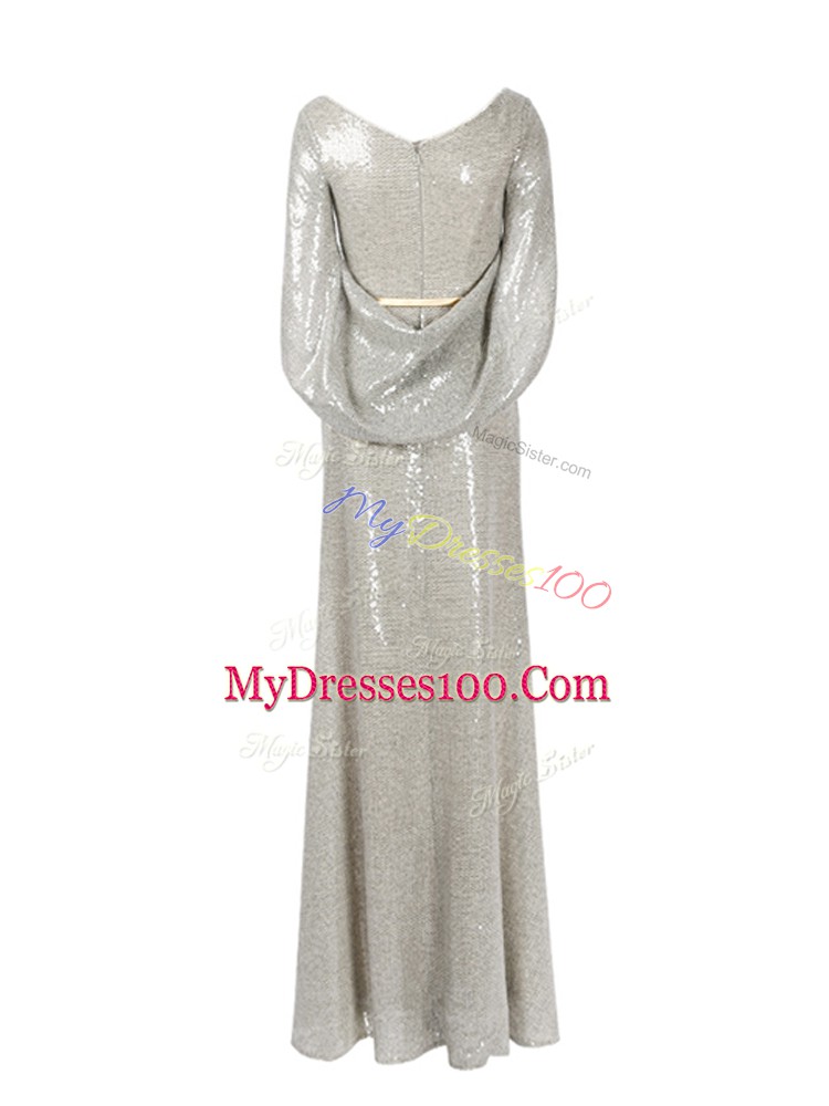 Fabulous Grey Prom and Party with Belt Scoop Half Sleeves Zipper