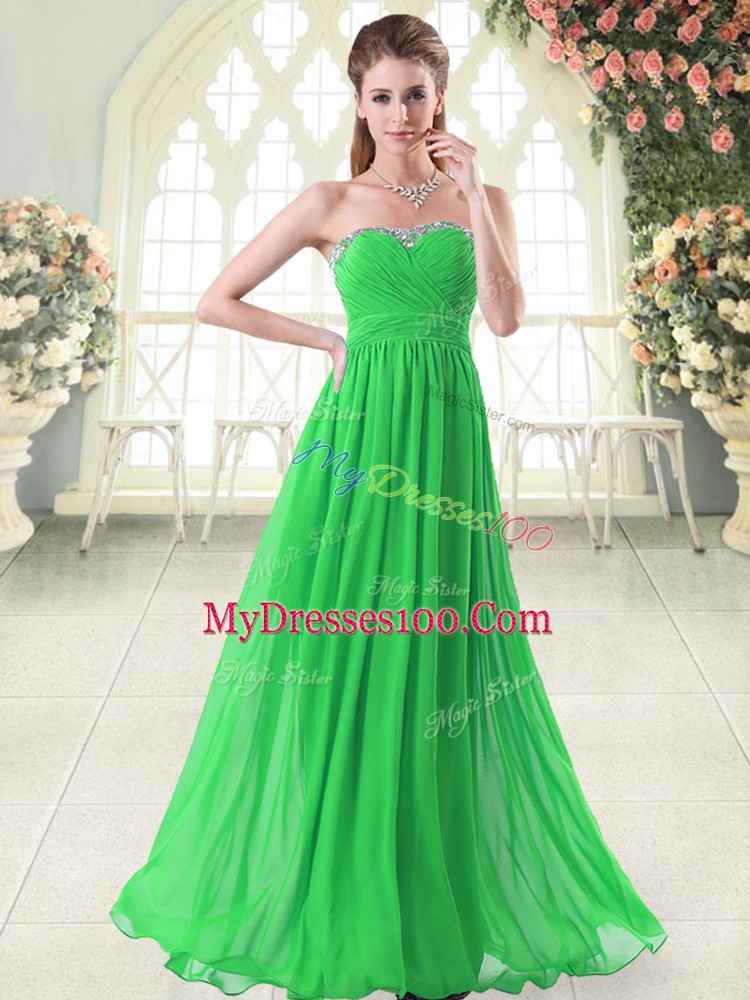 Sweetheart Sleeveless Dress for Prom Floor Length Beading Green Chiffon