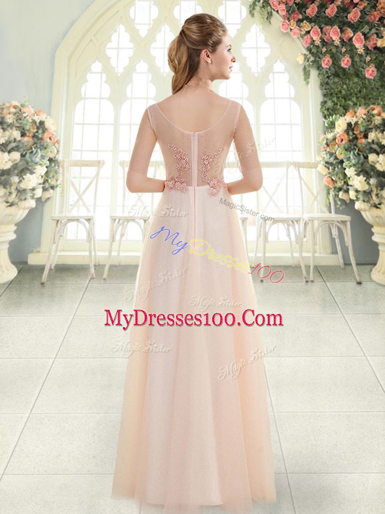 Sophisticated Empire Evening Dress Pink Scoop Tulle Sleeveless Floor Length Zipper