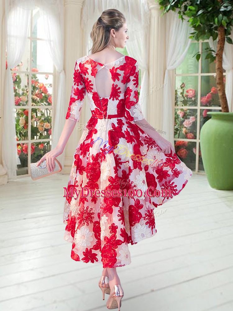 High Low Fuchsia Scoop Half Sleeves Lace Up
