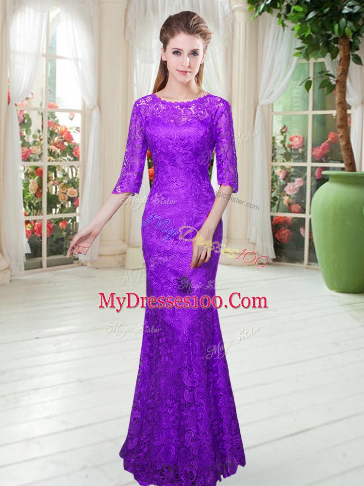 Fancy Scoop Half Sleeves Prom Dresses Lace Zipper