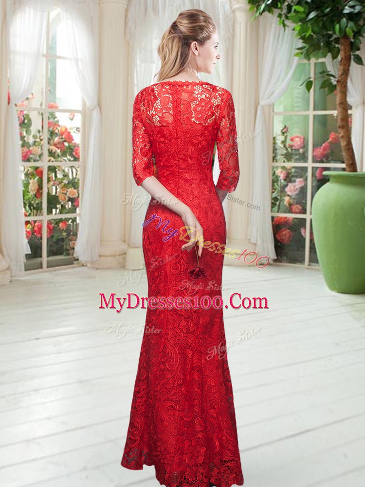 Fancy Scoop Half Sleeves Prom Dresses Lace Zipper
