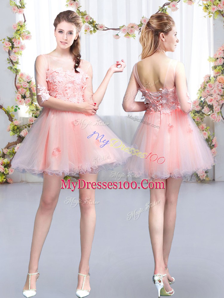 Half Sleeves Appliques Lace Up Wedding Party Dress