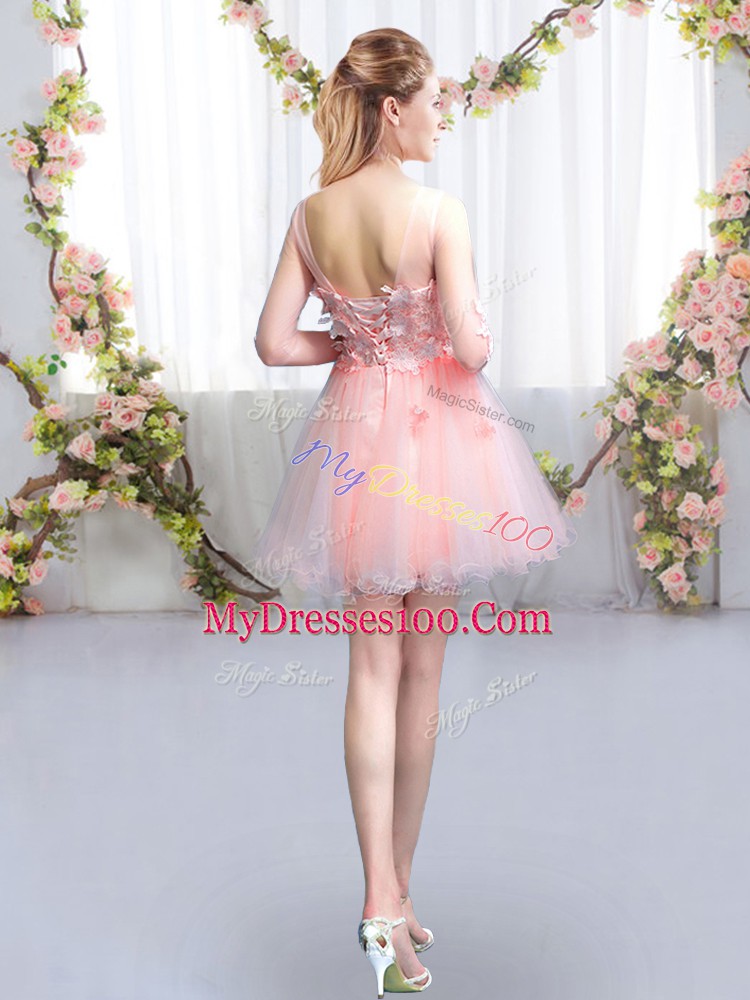Half Sleeves Appliques Lace Up Wedding Party Dress