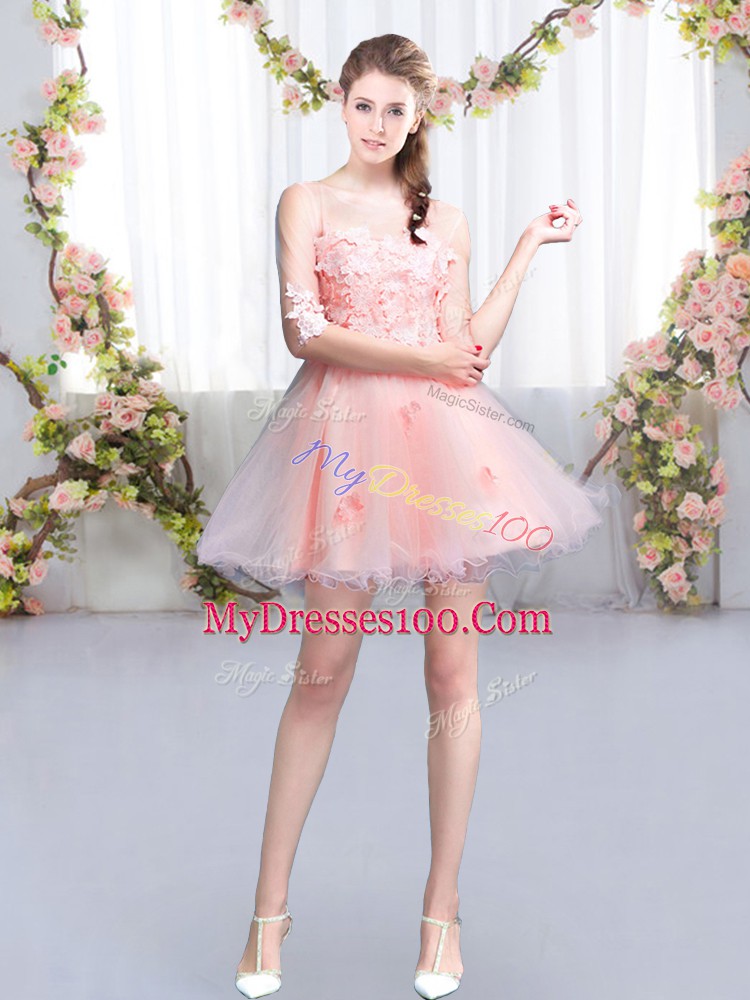 Half Sleeves Appliques Lace Up Wedding Party Dress