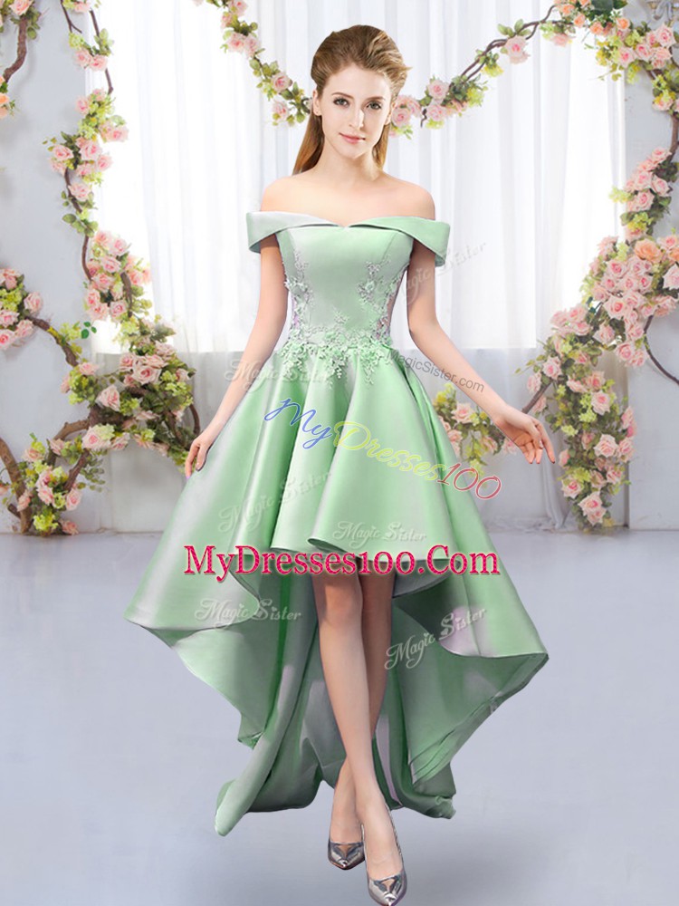 Exquisite High Low Green Wedding Party Dress Off The Shoulder Sleeveless Lace Up