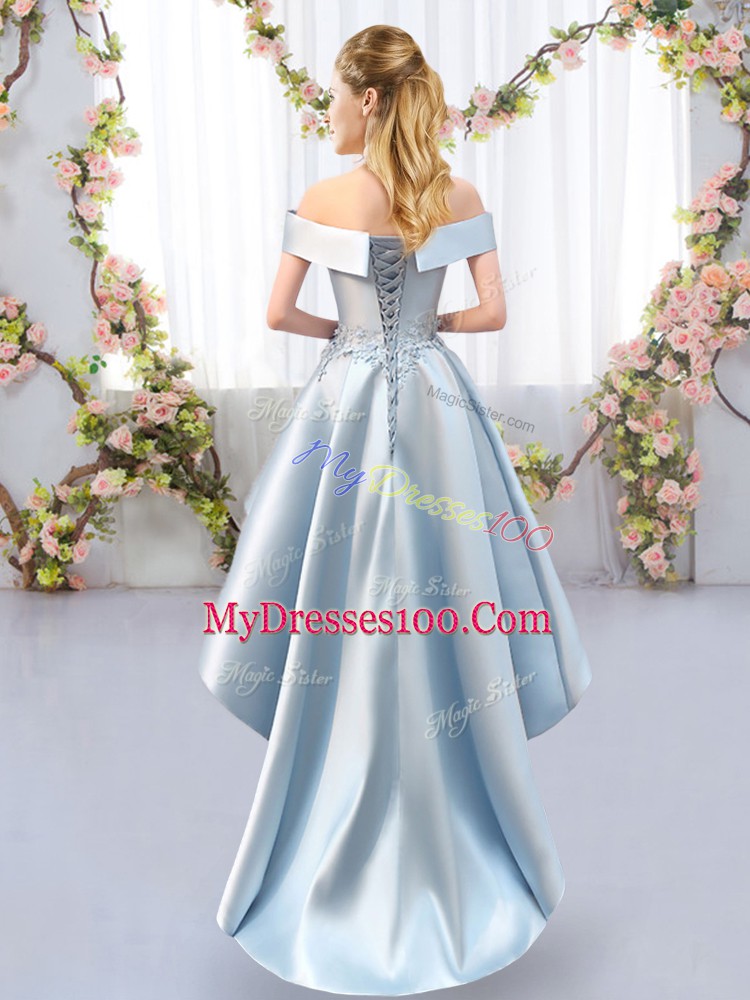 Exquisite High Low Green Wedding Party Dress Off The Shoulder Sleeveless Lace Up