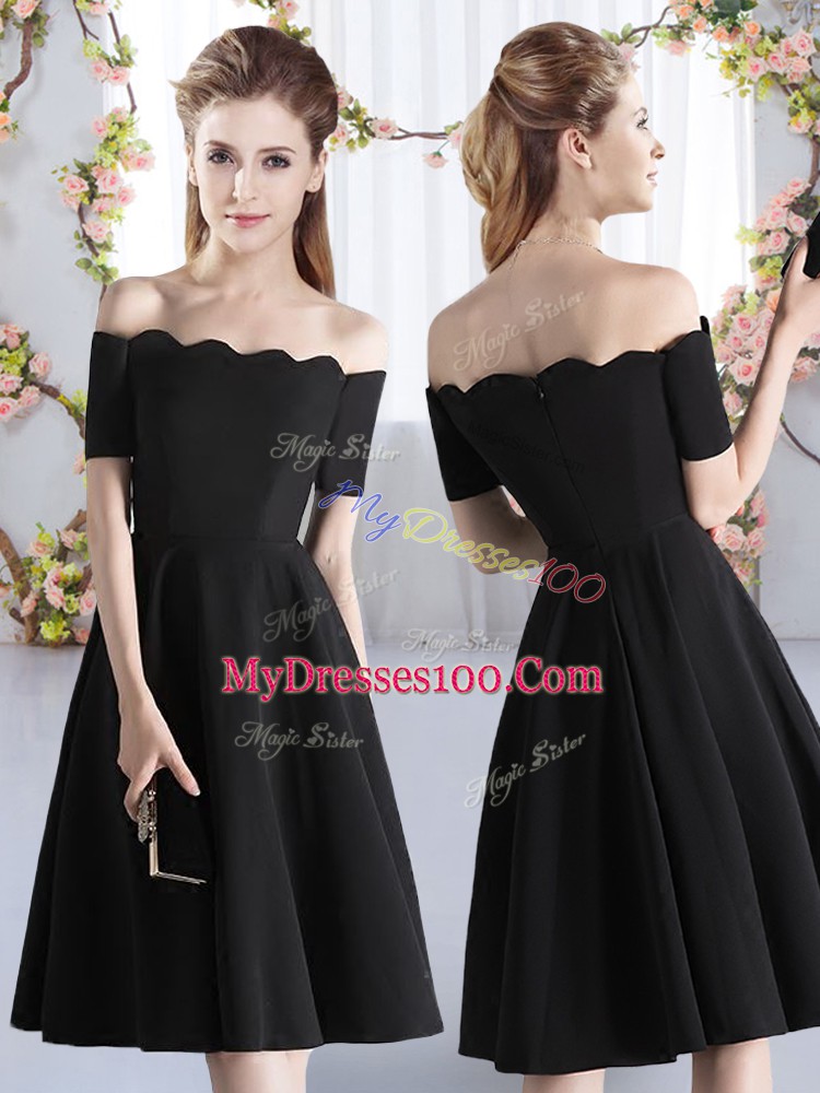 Super Black Off The Shoulder Zipper Ruching Dama Dress for Quinceanera Short Sleeves