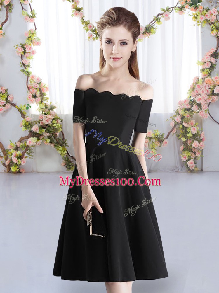 Super Black Off The Shoulder Zipper Ruching Dama Dress for Quinceanera Short Sleeves