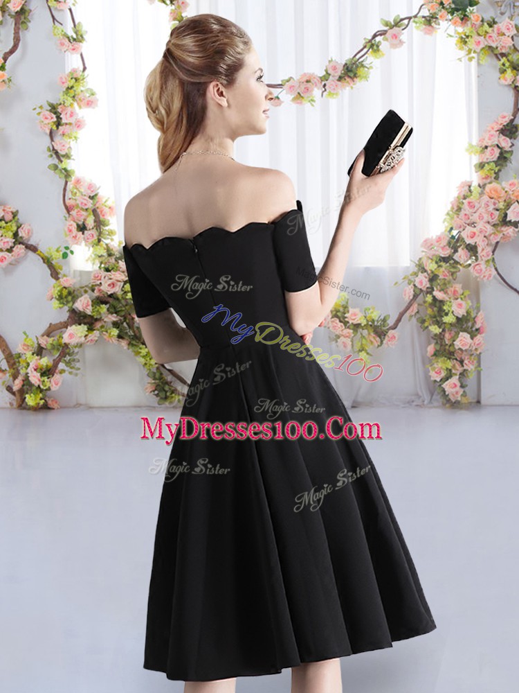 Super Black Off The Shoulder Zipper Ruching Dama Dress for Quinceanera Short Sleeves
