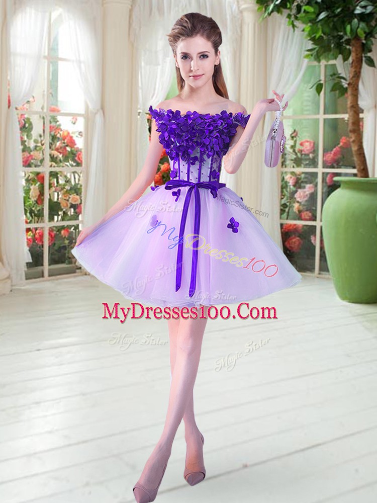 New Style Sleeveless Lace Up Mini Length Beading and Appliques Homecoming Dress