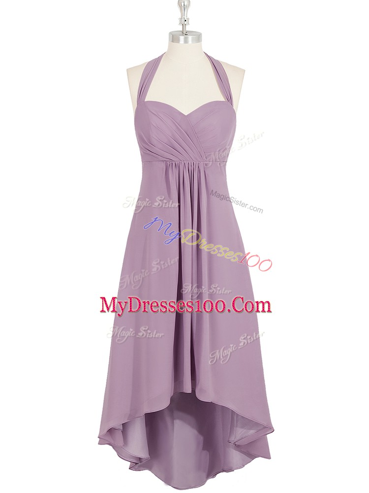 Delicate Lilac Sleeveless Chiffon Zipper Prom Dress for Prom and Party
