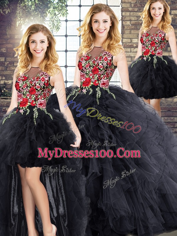 Hot Selling Floor Length Ball Gowns Sleeveless Black Quinceanera Gown Zipper