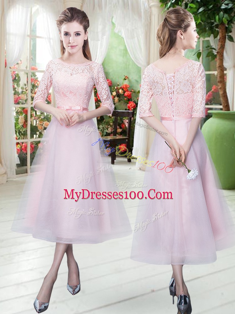 Best Selling Scoop Half Sleeves Evening Dress Belt Lace Up