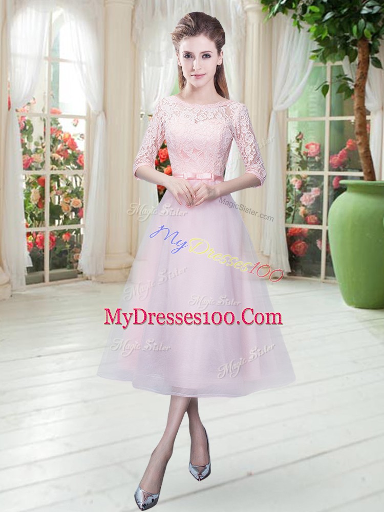 Best Selling Scoop Half Sleeves Evening Dress Belt Lace Up