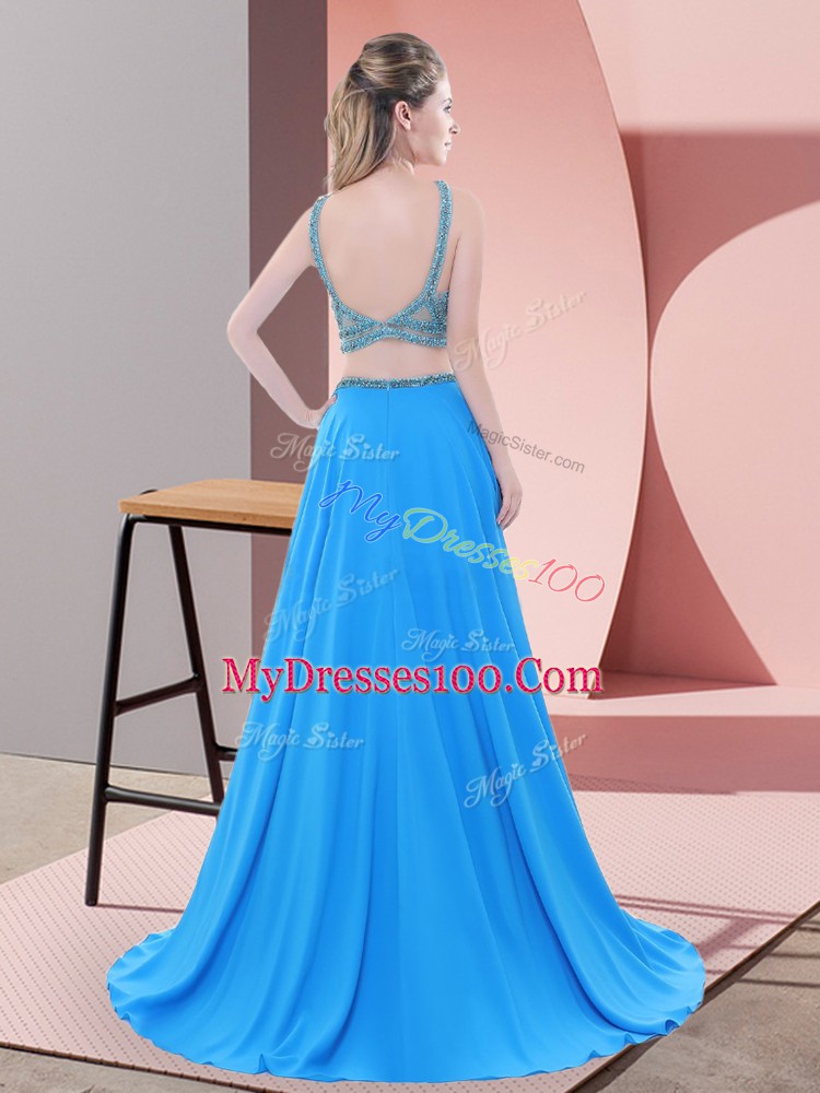 Free and Easy Sleeveless Beading Backless Homecoming Dress with Yellow Sweep Train