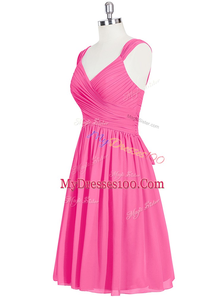 Fitting Pink A-line Ruching Evening Dresses Zipper Chiffon Sleeveless Mini Length
