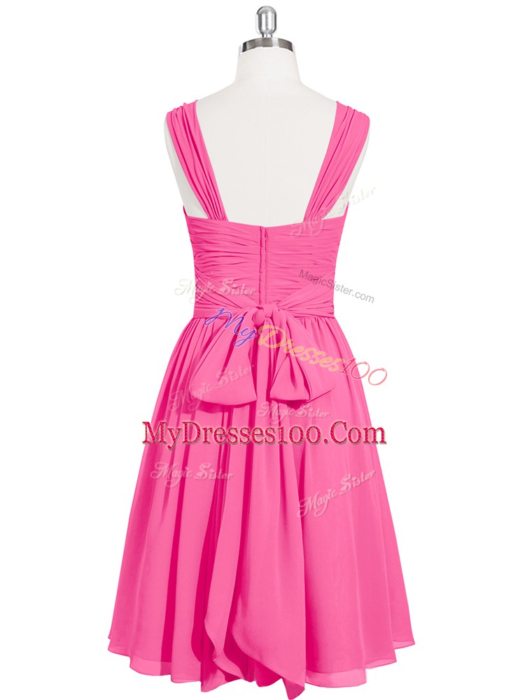 Fitting Pink A-line Ruching Evening Dresses Zipper Chiffon Sleeveless Mini Length