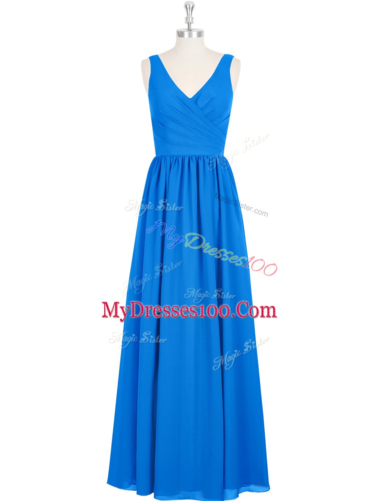Dramatic V-neck Sleeveless Chiffon Prom Gown Ruching Zipper
