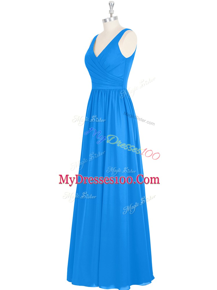 Dramatic V-neck Sleeveless Chiffon Prom Gown Ruching Zipper
