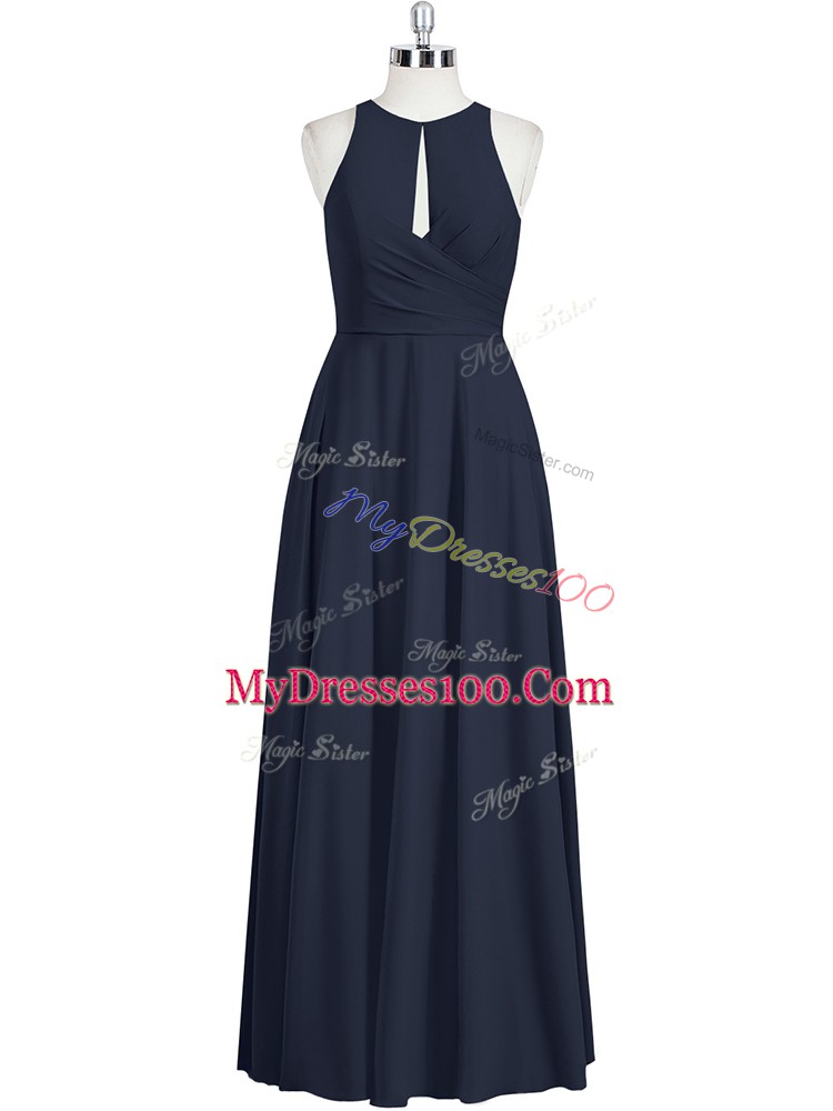 Beautiful Chiffon Sleeveless Floor Length Prom Party Dress and Ruching