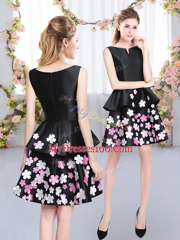 Custom Made Black Satin Zipper Wedding Guest Dresses Sleeveless Mini Length Pattern