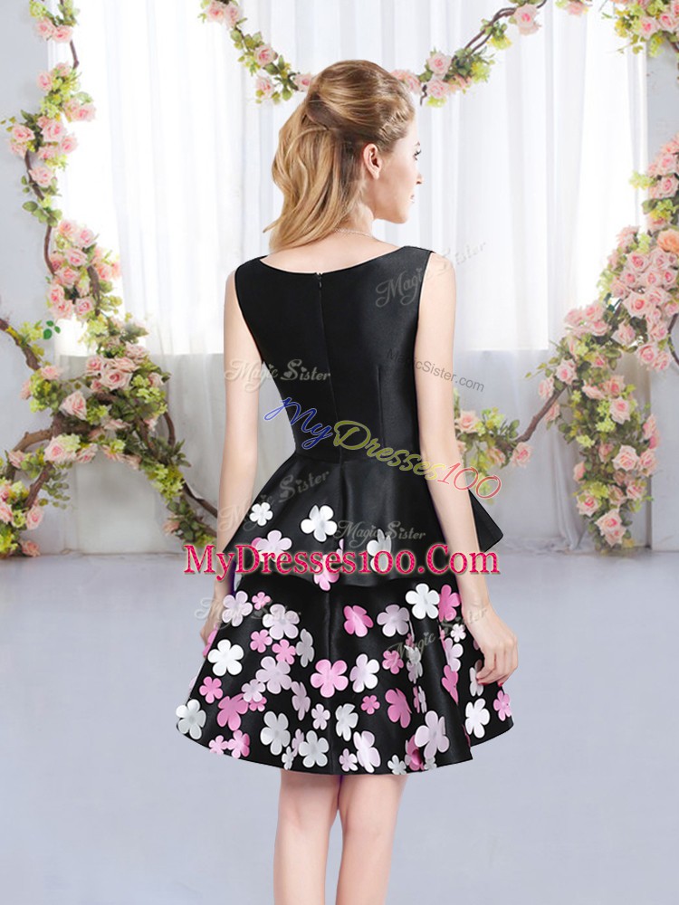 Custom Made Black Satin Zipper Wedding Guest Dresses Sleeveless Mini Length Pattern