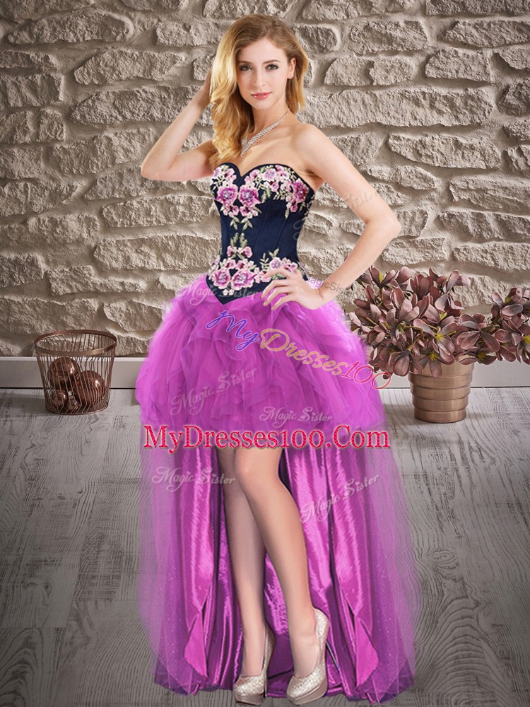 Sleeveless Floor Length Beading and Embroidery Lace Up Quinceanera Gowns with Purple