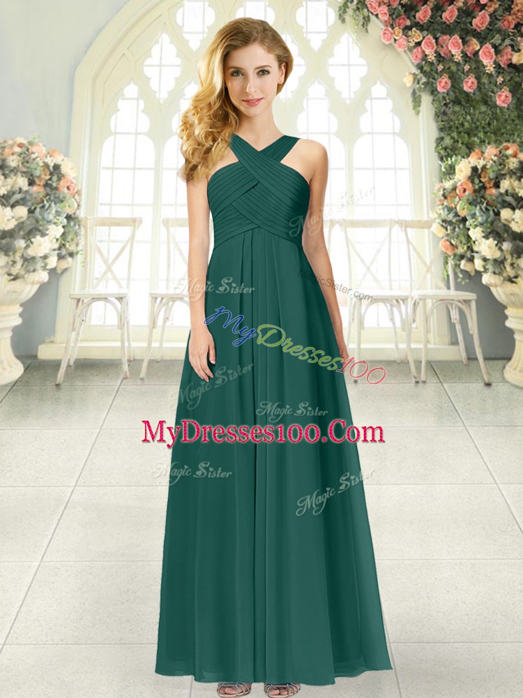 Dramatic Floor Length Peacock Green Prom Dress Straps Sleeveless Zipper
