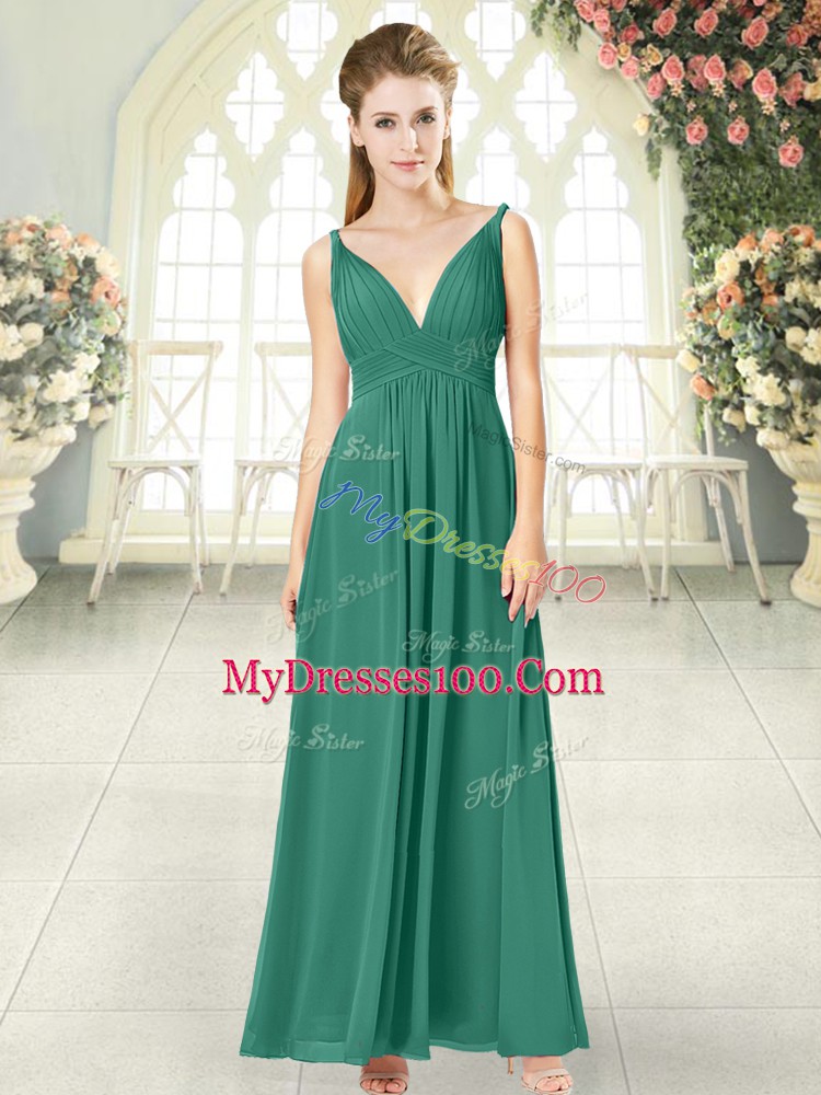 Delicate Green Sleeveless Chiffon Backless Formal Evening Gowns for Prom and Party