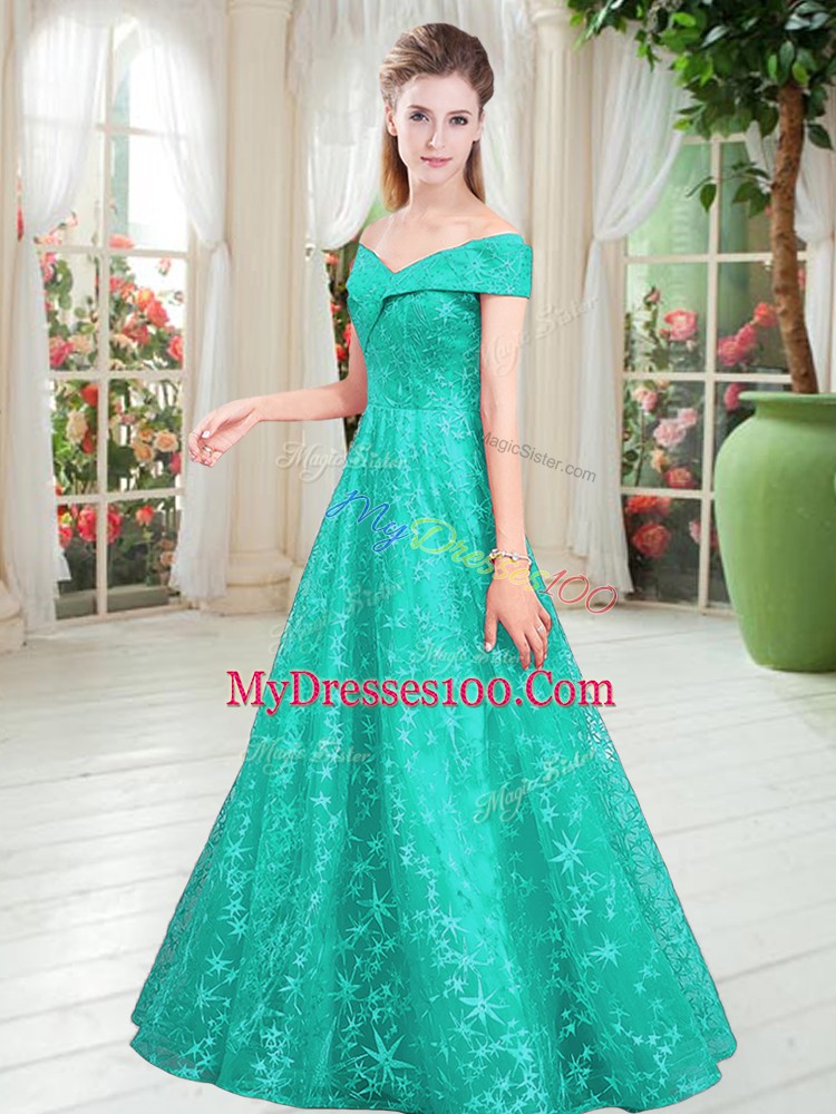 Sweet Turquoise Prom and Party with Beading Off The Shoulder Sleeveless Lace Up