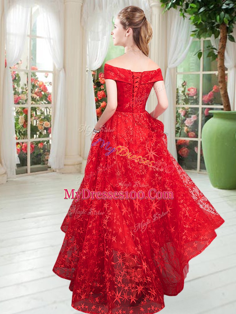Sweet Turquoise Prom and Party with Beading Off The Shoulder Sleeveless Lace Up