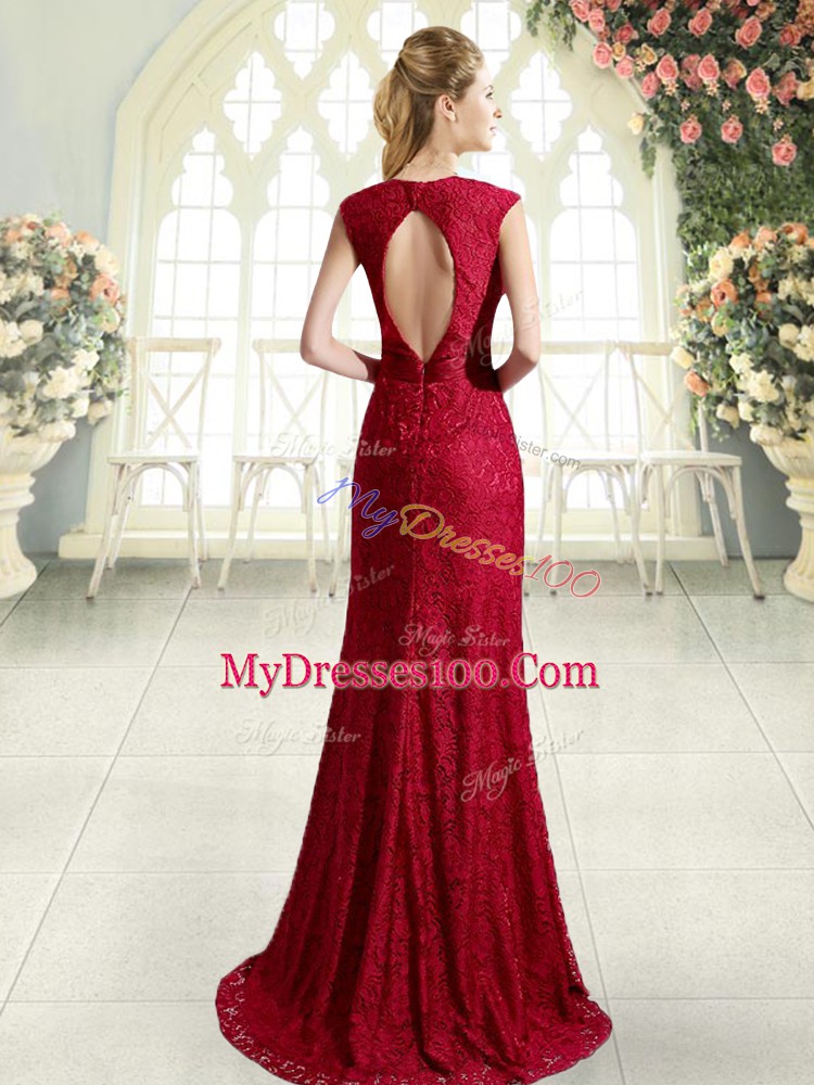 Sweet Sleeveless Prom Dress Sweep Train and Beading and Lace